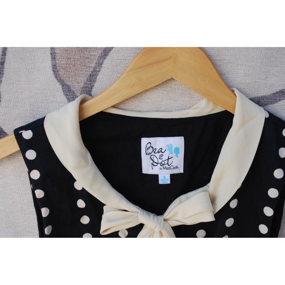 BEA & DOT ModCloth Dress Black Polka Dot Retro Sleeveless Size Small - Picture 4 of 7
